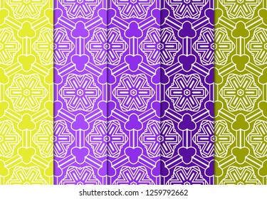 Set Of 4 Geometric Pattern, Floral Lace Geometric Ornament. Ethnic Ornament. Vector Illustration. For Greeting Cards, Invitations, Cover Book, Fabric, Scrapbooks.
