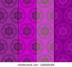 Set Of 4 Geometric Pattern, Floral Lace Geometric Ornament. Ethnic Ornament. Vector Illustration. For Greeting Cards, Invitations, Cover Book, Fabric, Scrapbooks.