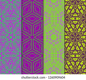 Set Of 4 Geometric Pattern, Floral Lace Geometric Ornament. Ethnic Ornament. Vector Illustration. For Greeting Cards, Invitations, Cover Book, Fabric, Scrapbooks.