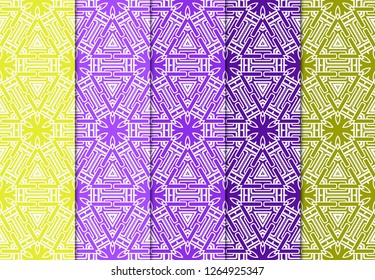 Set Of 4 Geometric Pattern, Floral Lace Geometric Ornament. Ethnic Ornament. Vector Illustration. For Greeting Cards, Invitations, Cover Book, Fabric, Scrapbooks.