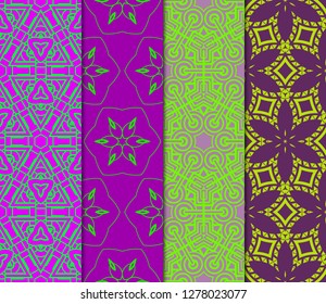 Set Of 4 Geometric Pattern, Floral Lace Geometric Ornament. Ethnic Beautiful Ornament. Vector Illustration. For Greeting Cards, Invitations, Cover Book, Fabric, Scrapbooks.