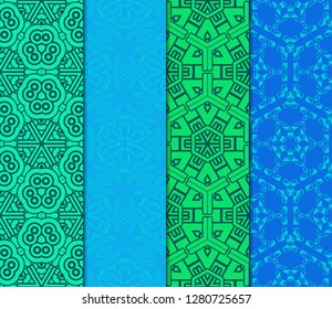 Set Of 4 Geometric Pattern, Floral Lace Geometric Ornament. Ethnic Ornament. Vector Illustration. For Greeting Cards, Invitations, Cover Book, Fabric, Scrapbooks.