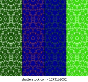 Set Of 4 Geometric Pattern, Floral Lace Geometric Ornament. Ethnic Ornament. Vector Illustration. For Greeting Cards, Invitations, Cover Book, Fabric, Scrapbooks.