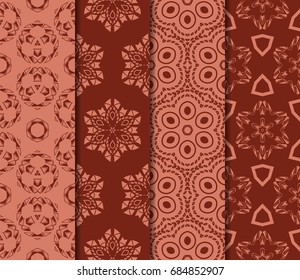 set of 4 geometric pattern of intersecting wavy and curved lines. vector illustration. brick color