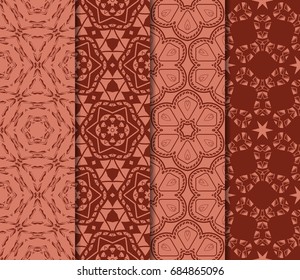 set of 4 geometric pattern of intersecting wavy and curved lines. vector illustration. brick color