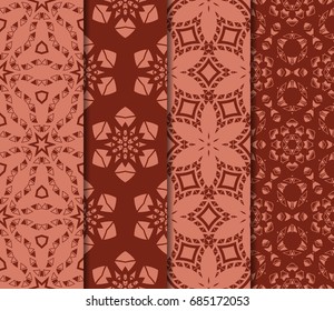 set of 4 geometric pattern of intersecting wavy and curved lines. vector illustration. brick color