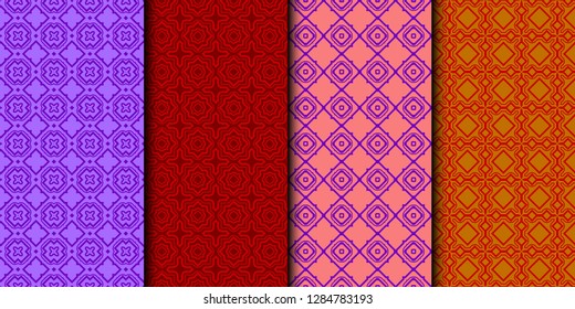 Set Of 4 Geometric Pattern, Ornament. Ethnic Ornament. Vector Illustration. For Greeting Cards, Invitations, Cover Book, Fabric, Scrapbooks