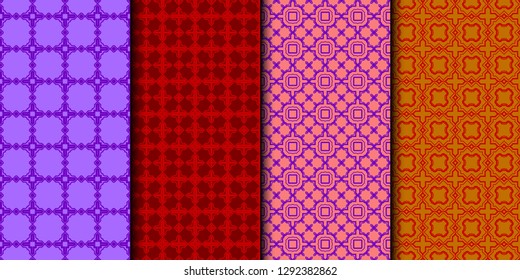 Set Of 4 Geometric Pattern, Ornament. Ethnic Ornament. Vector Illustration. For Greeting Cards, Invitations, Cover Book, Fabric, Scrapbooks