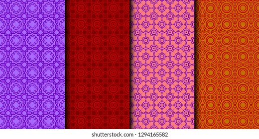 Set Of 4 Geometric Pattern, Ornament. Ethnic Ornament. Vector Illustration. For Greeting Cards, Invitations, Cover Book, Fabric, Scrapbooks