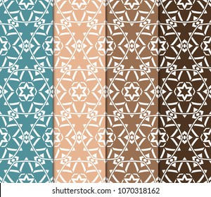 Set of 4 Geometric Patterns in Arabian Style. Seamless Monochrome Colors Linear Background. Line Art. For Fashion Background, Wallpaper, Home Decor, Interior Design.