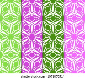 Set of 4 Geometric Patterns in Arabian Style. Seamless Monochrome Colors Linear Background. Line Art. For Fashion Background, Wallpaper, Home Decor, Interior Design.