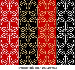 Set of 4 Geometric Patterns in Arabian Style. Seamless Monochrome Colors Linear Background. Line Art. For Fashion Background, Wallpaper, Home Decor, Interior Design.