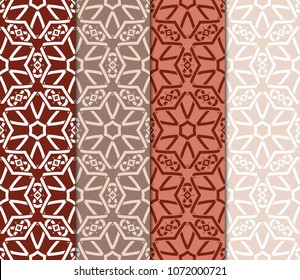 Set of 4 Geometric Patterns in Arabian Style. Seamless Monochrome Colors Linear Background. Line Art. For Fashion Background, Wallpaper, Home Decor, Interior Design.