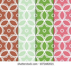 Set of 4 Geometric Patterns in Arabian Style. Seamless Monochrome Colors Linear Background. Line Art. For Fashion Background, Wallpaper, Home Decor, Interior Design.