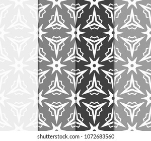 Set of 4 Geometric Patterns in Arabian Style. Seamless Monochrome Colors Linear Background. Line Art. For Fashion Background, Wallpaper, Home Decor, Interior Design.