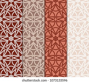 Set of 4 Geometric Patterns in Arabian Style. Seamless Monochrome Colors Linear Background. Line Art. For Fashion Background, Wallpaper, Home Decor, Interior Design.