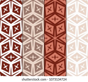 Set of 4 Geometric Patterns in Arabian Style. Seamless Monochrome Colors Linear Background. Line Art. For Fashion Background, Wallpaper, Home Decor, Interior Design.