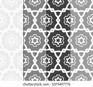 Set of 4 Geometric Patterns in Arabian Style. Seamless Monochrome Colors Linear Background. Line Art. For Fashion Background, Wallpaper, Home Decor, Interior Design.