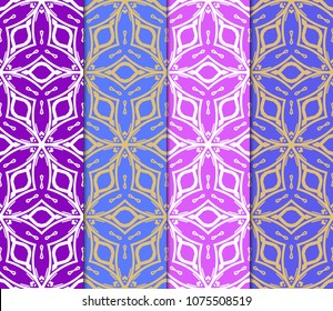 Set of 4 Geometric Patterns in Arabian Style. Seamless Monochrome Colors Linear Background. Line Art. For Fashion Background, Wallpaper, Home Decor, Interior Design.