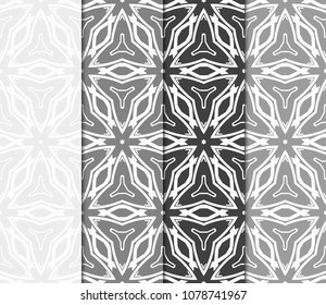 Set of 4 Geometric Patterns in Arabian Style. Seamless Monochrome Colors Linear Background. Line Art. For Fashion Background, Wallpaper, Home Decor, Interior Design.