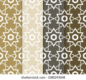 Set of 4 Geometric Patterns in Arabian Style. Seamless Monochrome Colors Linear Background. Line Art. For Fashion Background, Wallpaper, Home Decor, Interior Design.