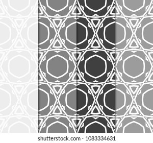 Set of 4 Geometric Patterns in Arabian Style. Seamless Monochrome Colors Linear Background. Line Art. For Fashion Background, Wallpaper, Home Decor, Interior Design.
