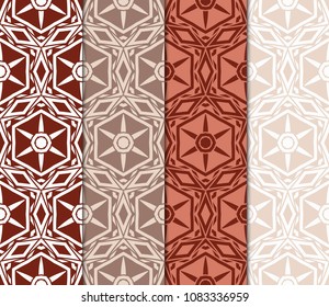 Set of 4 Geometric Patterns in Arabian Style. Seamless Monochrome Colors Linear Background. Line Art. For Fashion Background, Wallpaper, Home Decor, Interior Design.