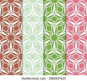 Set of 4 Geometric Patterns in Arabian Style. Seamless Monochrome Colors Linear Background. Line Art. For Fashion Background, Wallpaper, Home Decor, Interior Design.