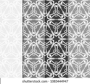 Set of 4 Geometric Patterns in Arabian Style. Seamless Monochrome Colors Linear Background. Line Art. For Fashion Background, Wallpaper, Home Decor, Interior Design.