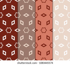 Set of 4 Geometric Patterns in Arabian Style. Seamless Monochrome Colors Linear Background. Line Art. For Fashion Background, Wallpaper, Home Decor, Interior Design.