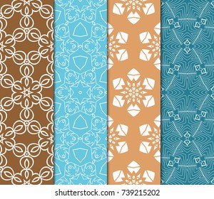 Set of 4 Geometric Patterns in Arabian Style. Seamless Monochrome Colors Linear Background. Line Art. For Fashion Background, Wallpaper, Home Decor, Interior Design