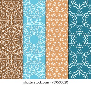 Set of 4 Geometric Patterns in Arabian Style. Seamless Monochrome Colors Linear Background. Line Art. For Fashion Background, Wallpaper, Home Decor, Interior Design