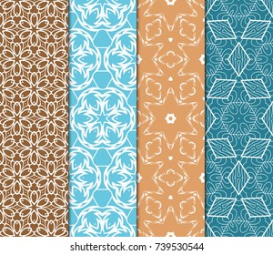 Set of 4 Geometric Patterns in Arabian Style. Seamless Monochrome Colors Linear Background. Line Art. For Fashion Background, Wallpaper, Home Decor, Interior Design