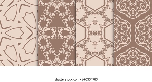 Set of 4 geometric patterns with elements of floral design. Fashion vector illustration. Seamless pattern