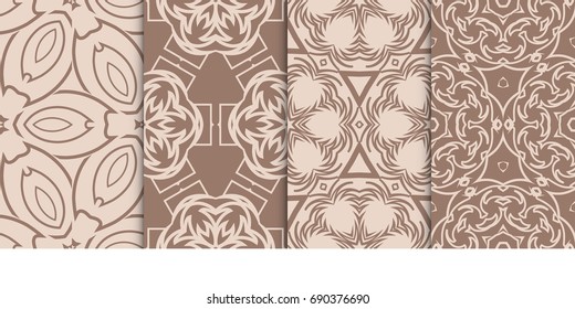 Set of 4 geometric patterns with elements of floral design. Fashion vector illustration. Seamless pattern