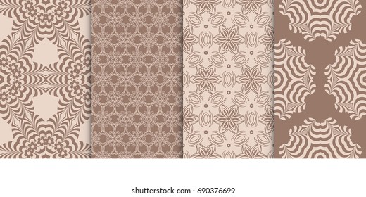 Set of 4 geometric patterns with elements of floral design. Fashion vector illustration. Seamless pattern
