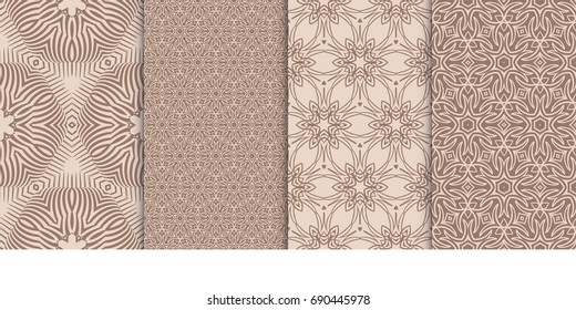 Set of 4 geometric patterns with elements of floral design. Fashion vector illustration. Seamless pattern