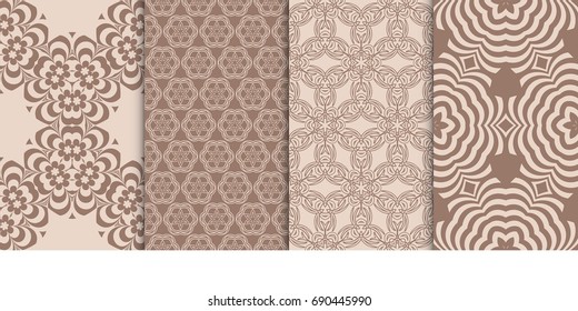 Set of 4 geometric patterns with elements of floral design. Fashion vector illustration. Seamless pattern
