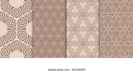 Set of 4 geometric patterns with elements of floral design. Fashion vector illustration. Seamless pattern
