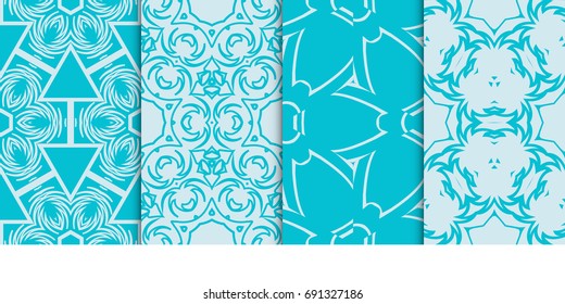 set of 4 geometric seamless pattern. vector illustration. for fabric print, wallpaper. blue color