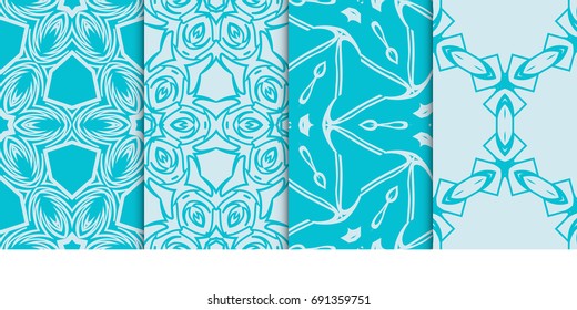 set of 4 geometric seamless pattern. vector illustration. for fabric print, wallpaper. blue color