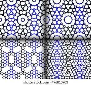 set of 4 geometric seamless patterns. web and cell. vector illustration. blue gradient. for design, wallpaper, printing