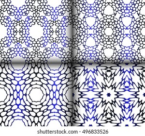 set of 4 geometric seamless patterns. web and cell. vector illustration. blue gradient. for design, wallpaper, printing