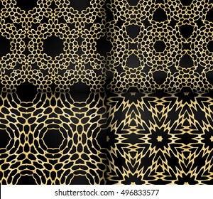 set of 4 geometric seamless patterns. web and cell. vector illustration. gold gradient. for design, wallpaper, printing