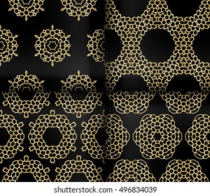 set of 4 geometric seamless patterns. web and cell. vector illustration. gold gradient. for design, wallpaper, printing