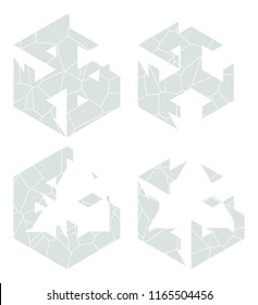 Set of 4 geometric shapes, gray, mosaic The rivets on a white background can be used for both print and web pages.impossible.square