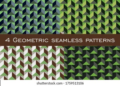 Set of 4 geometric tileable seamless patterns. Pyramids, triangles, houses.