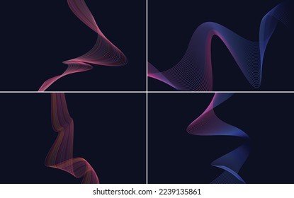 Set of 4 geometric wave pattern background Abstract waving line