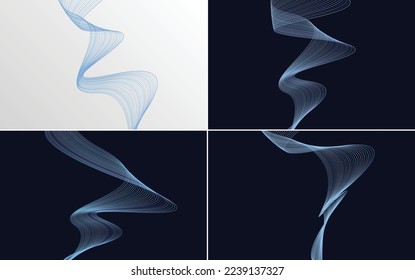 Set of 4 geometric wave pattern background Abstract waving line