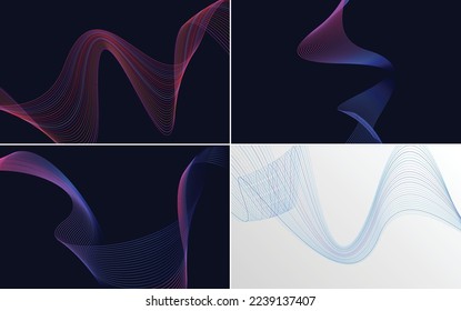 Set of 4 geometric wave pattern background Abstract waving line